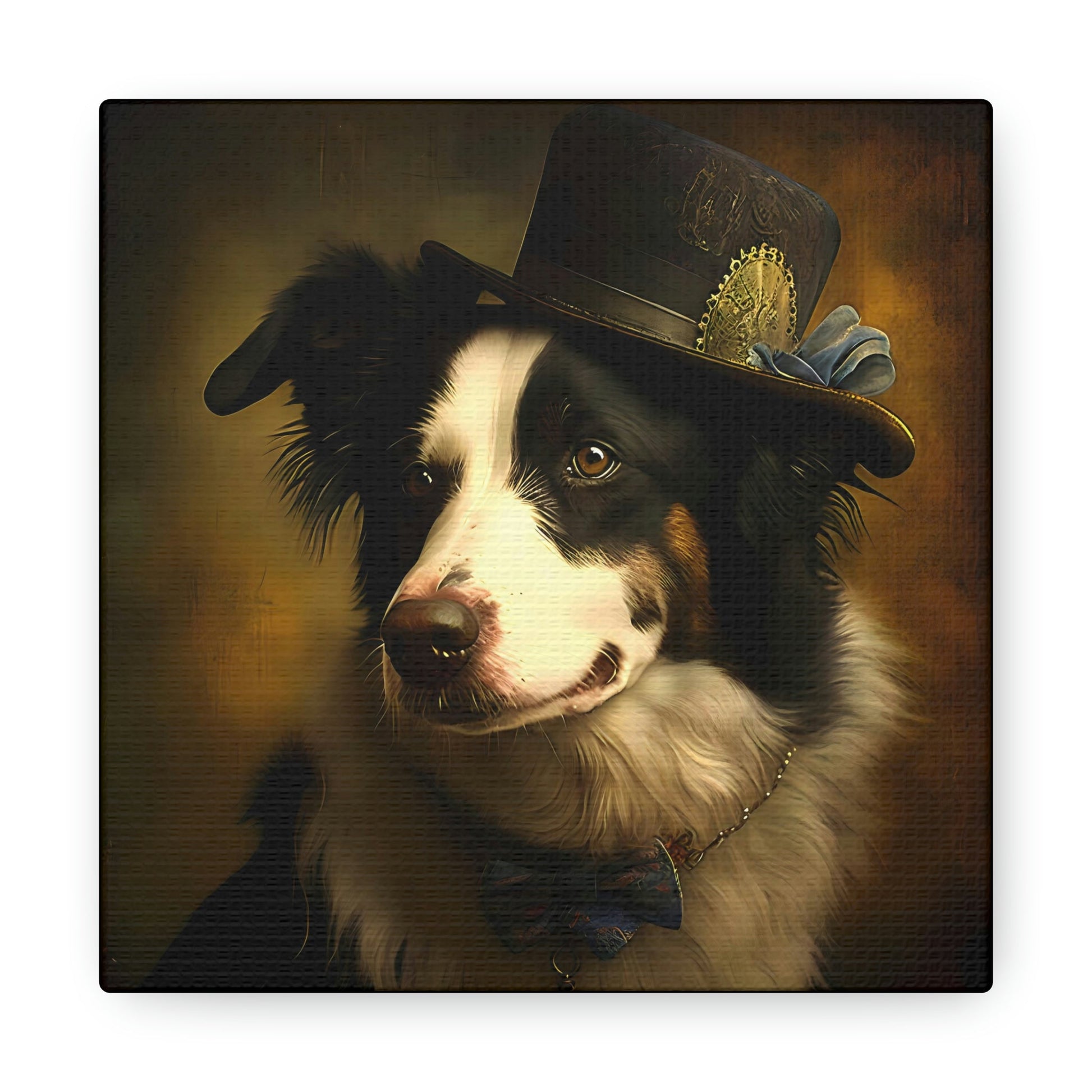 Vintage Victorian Border Collie with New Hat Frame Canvas Gallery Wraps