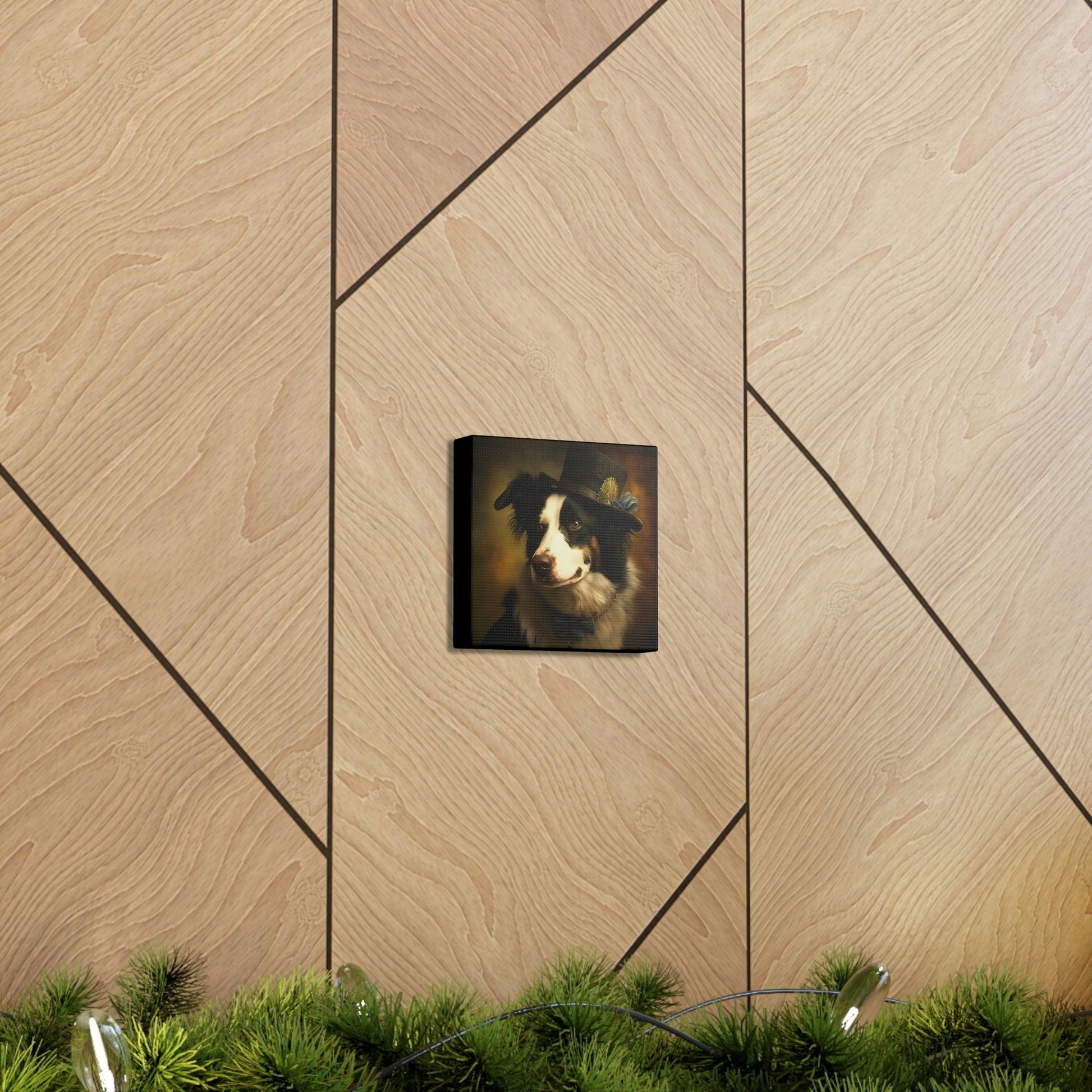 Vintage Victorian Border Collie with New Hat Frame Canvas Gallery Wraps