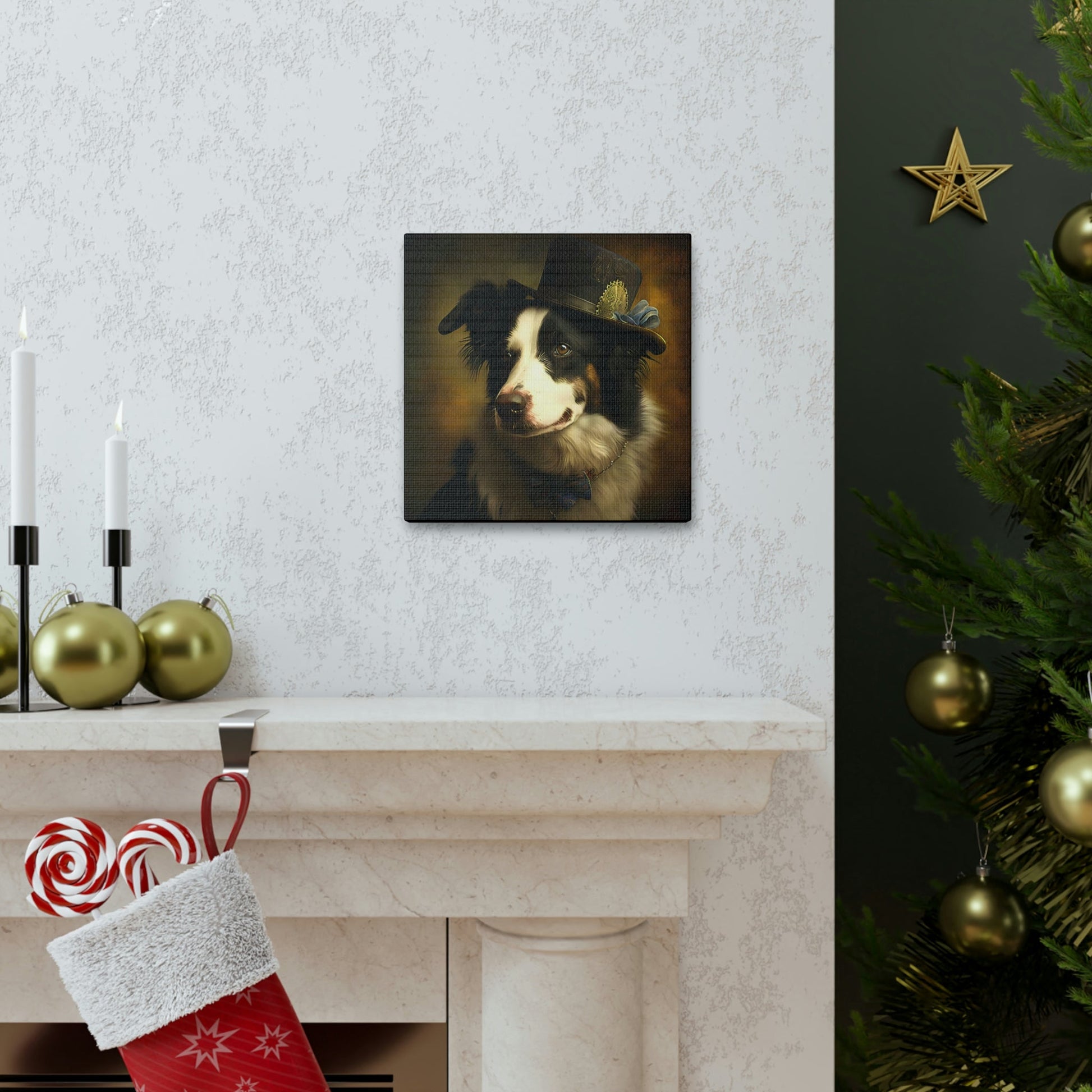 Vintage Victorian Border Collie with New Hat Frame Canvas Gallery Wraps