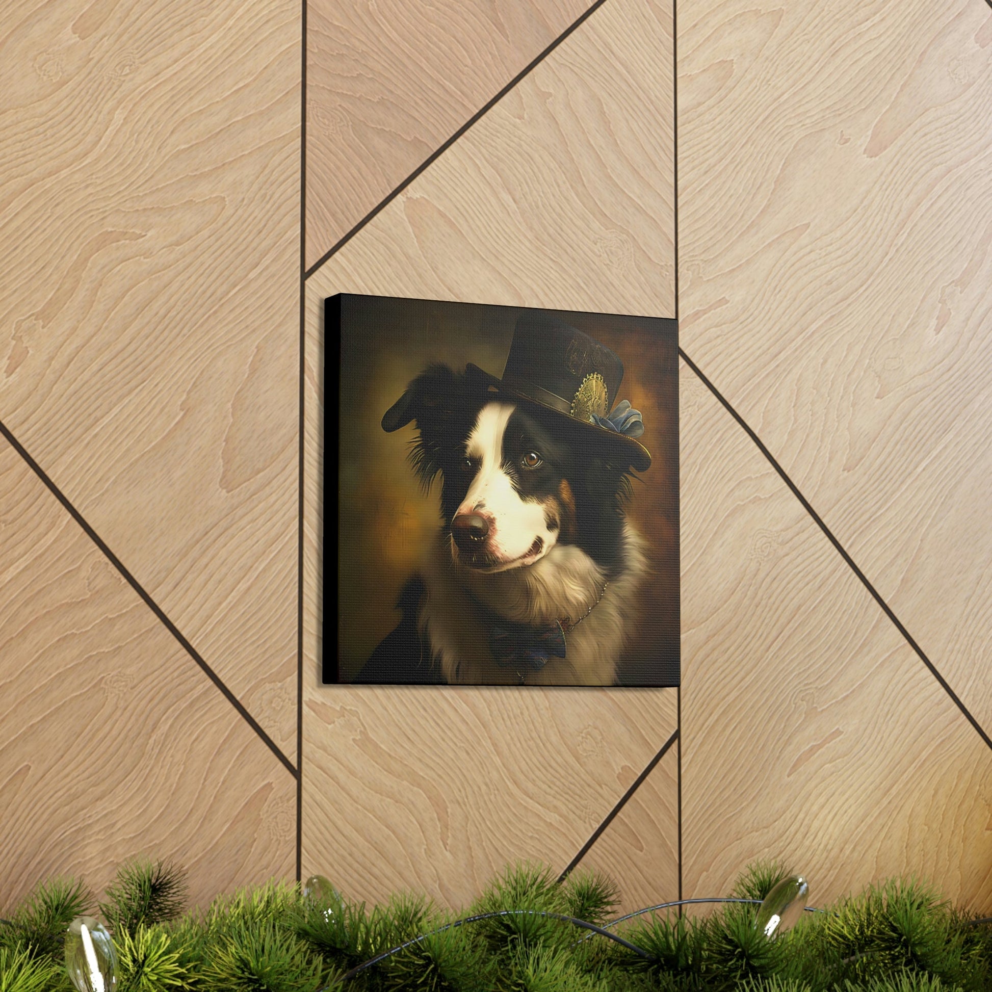 Vintage Victorian Border Collie with New Hat Frame Canvas Gallery Wraps