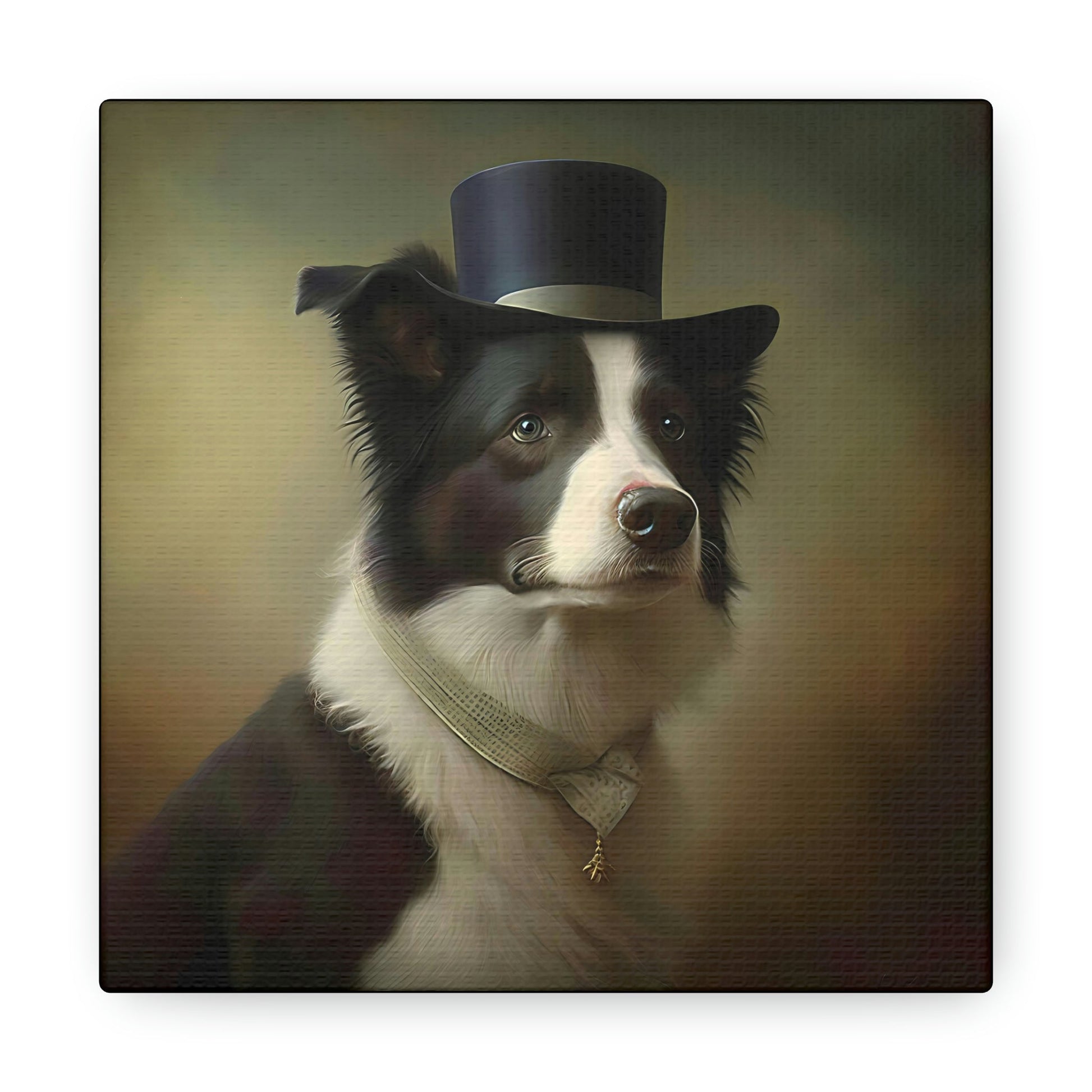 Vintage Victorian Border Collie with Tophat Portrait Frame Canvas Gallery Wraps