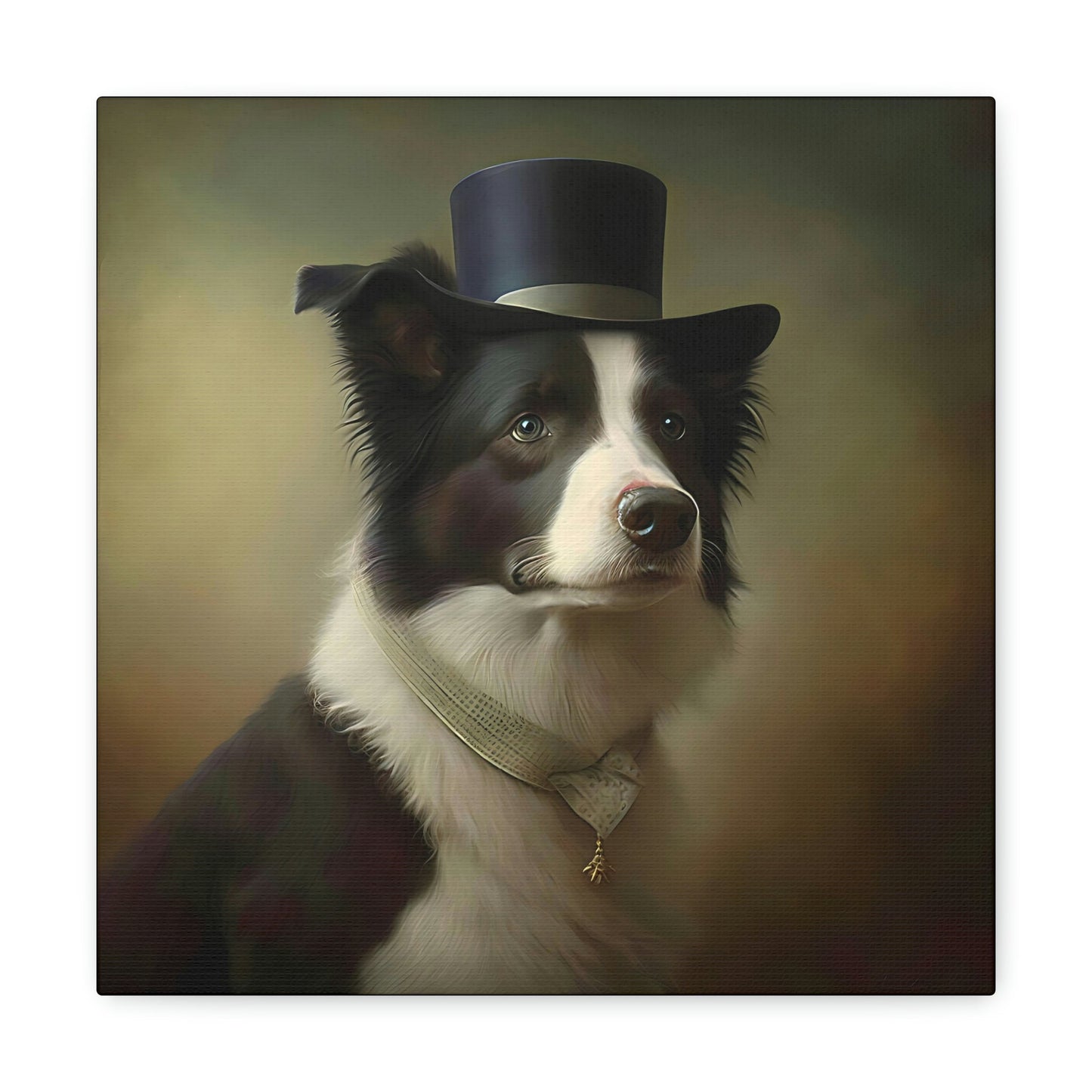 Vintage Victorian Border Collie with Tophat Portrait Frame Canvas Gallery Wraps