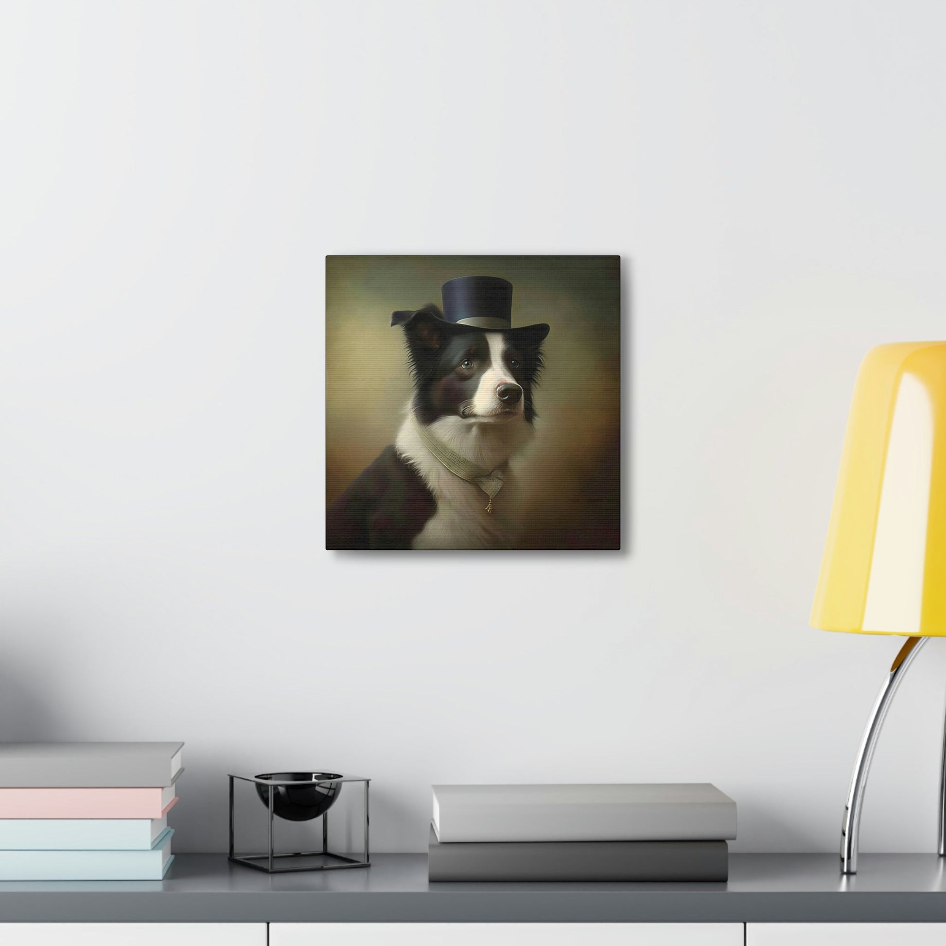 Vintage Victorian Border Collie with Tophat Portrait Frame Canvas Gallery Wraps