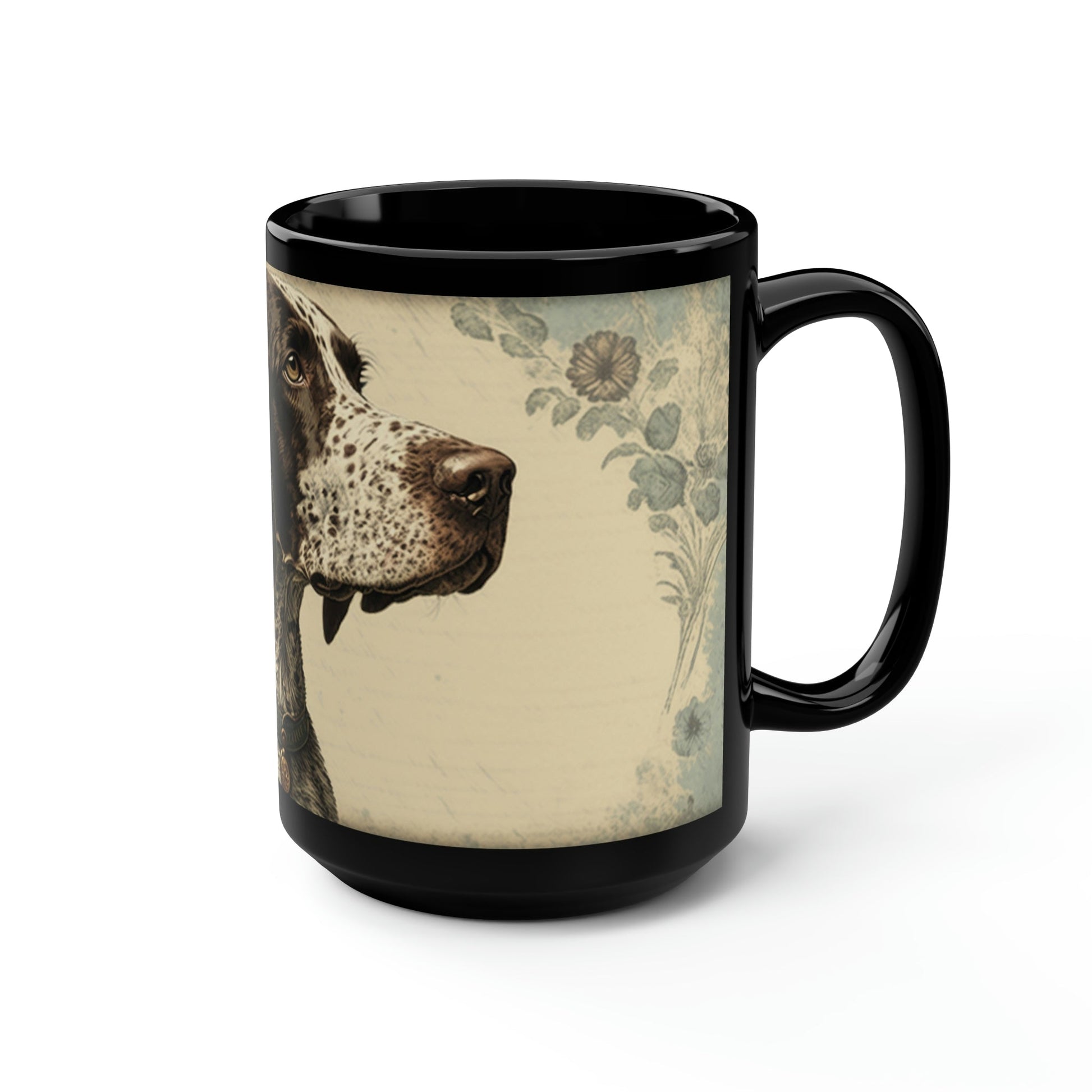 Vintage Victorian German Shorthaired Pointer Floral Portrait - 15 oz Coffee Mug