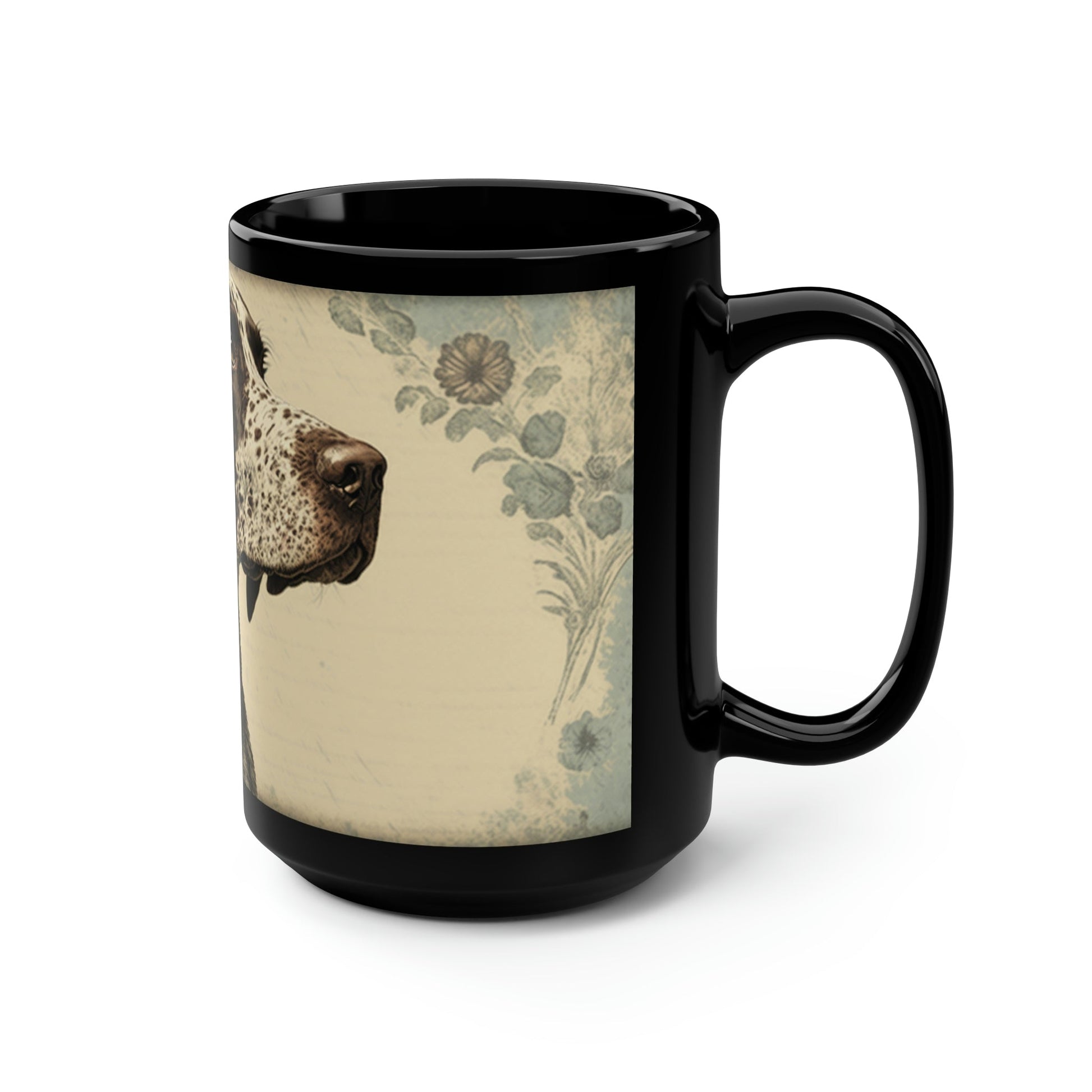 Vintage Victorian German Shorthaired Pointer Floral Portrait - 15 oz Coffee Mug