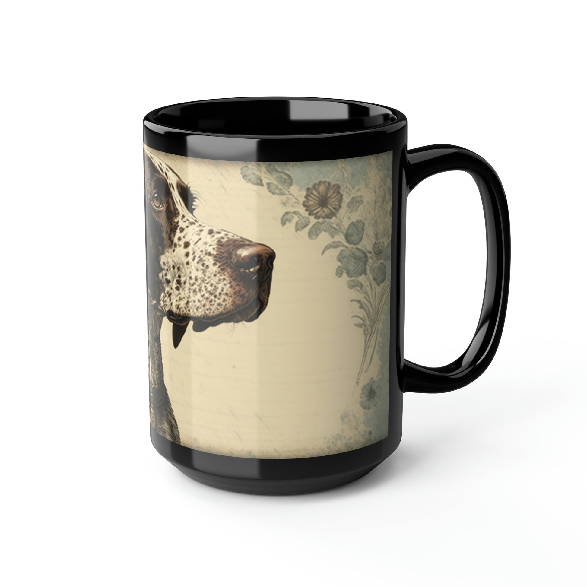 Vintage Victorian German Shorthaired Pointer Floral Portrait - 15 oz Coffee Mug