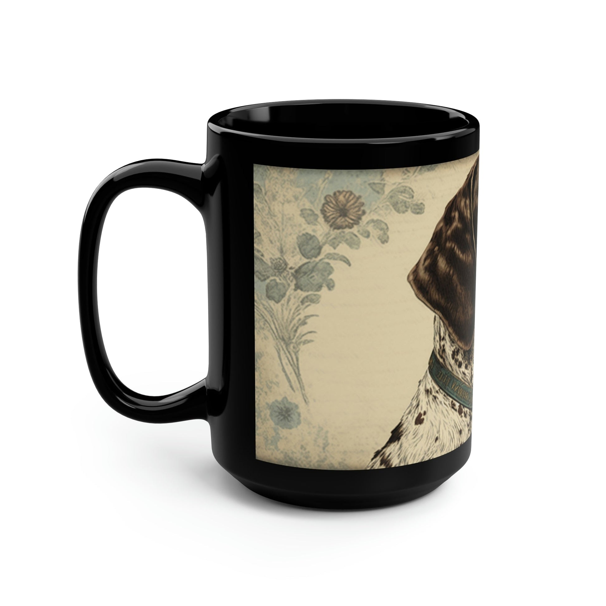 Vintage Victorian German Shorthaired Pointer Floral Portrait - 15 oz Coffee Mug