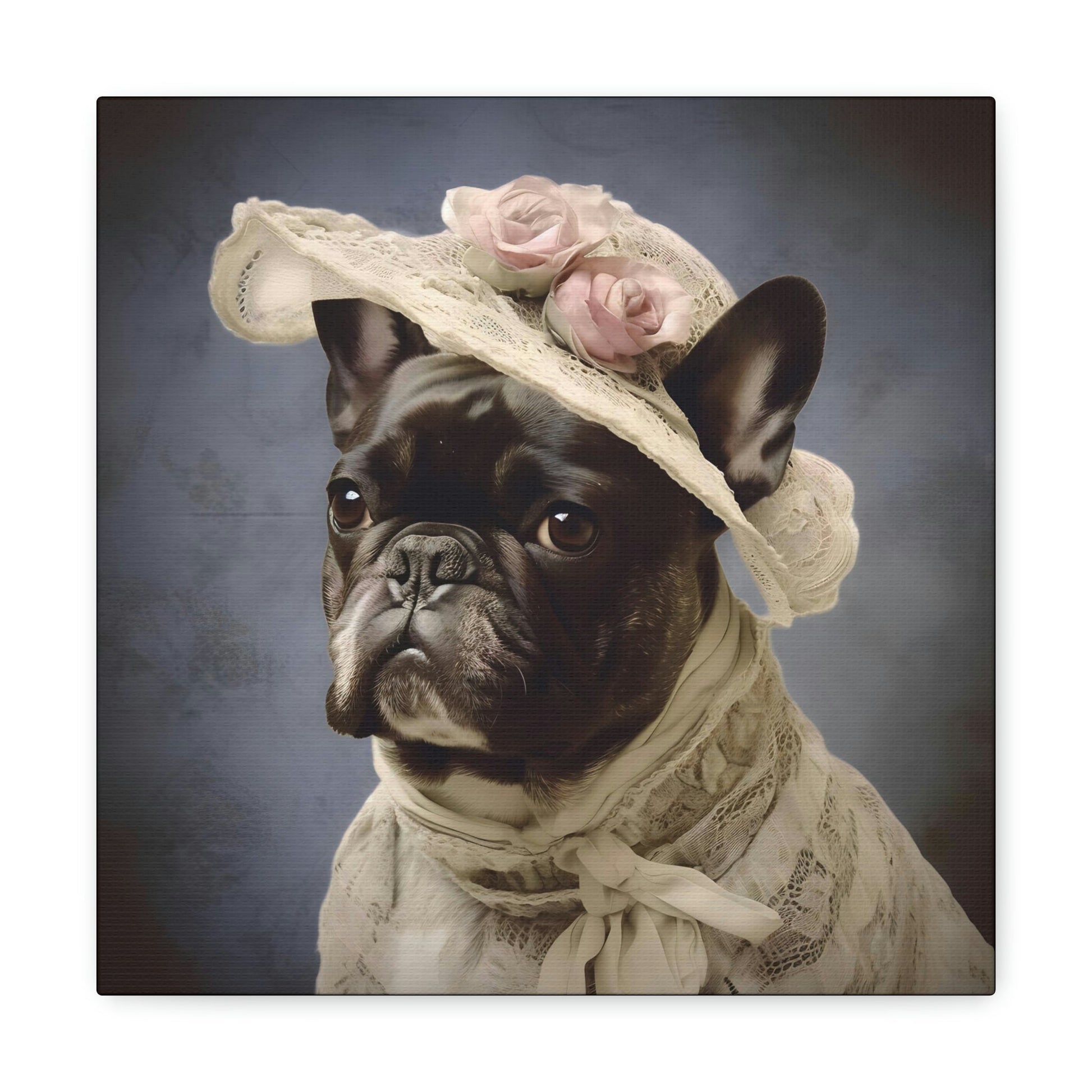Vintage Victorian "Lucy's New Hat" French Bulldog Canvas Gallery Wraps