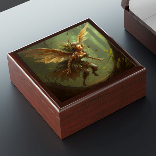 Vintage Wood Nymph Wooden Keepsake Jewelry Box