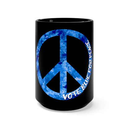 Vote Blue for Peace - Peace Sign Black Mug 15oz