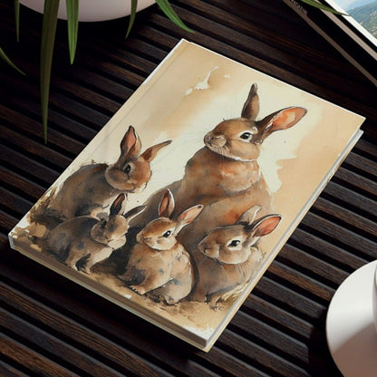 Watercolor Bunny Rabit Family Hard Backed Journal
