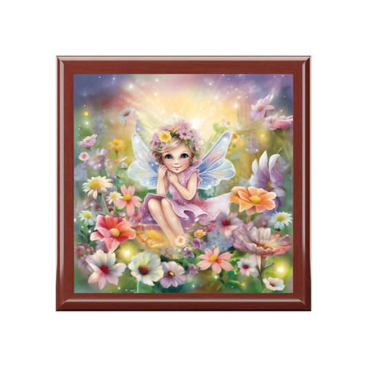 Watercolor Fairy Cottagecore Design Wooden Keepsake Jewelry Box
