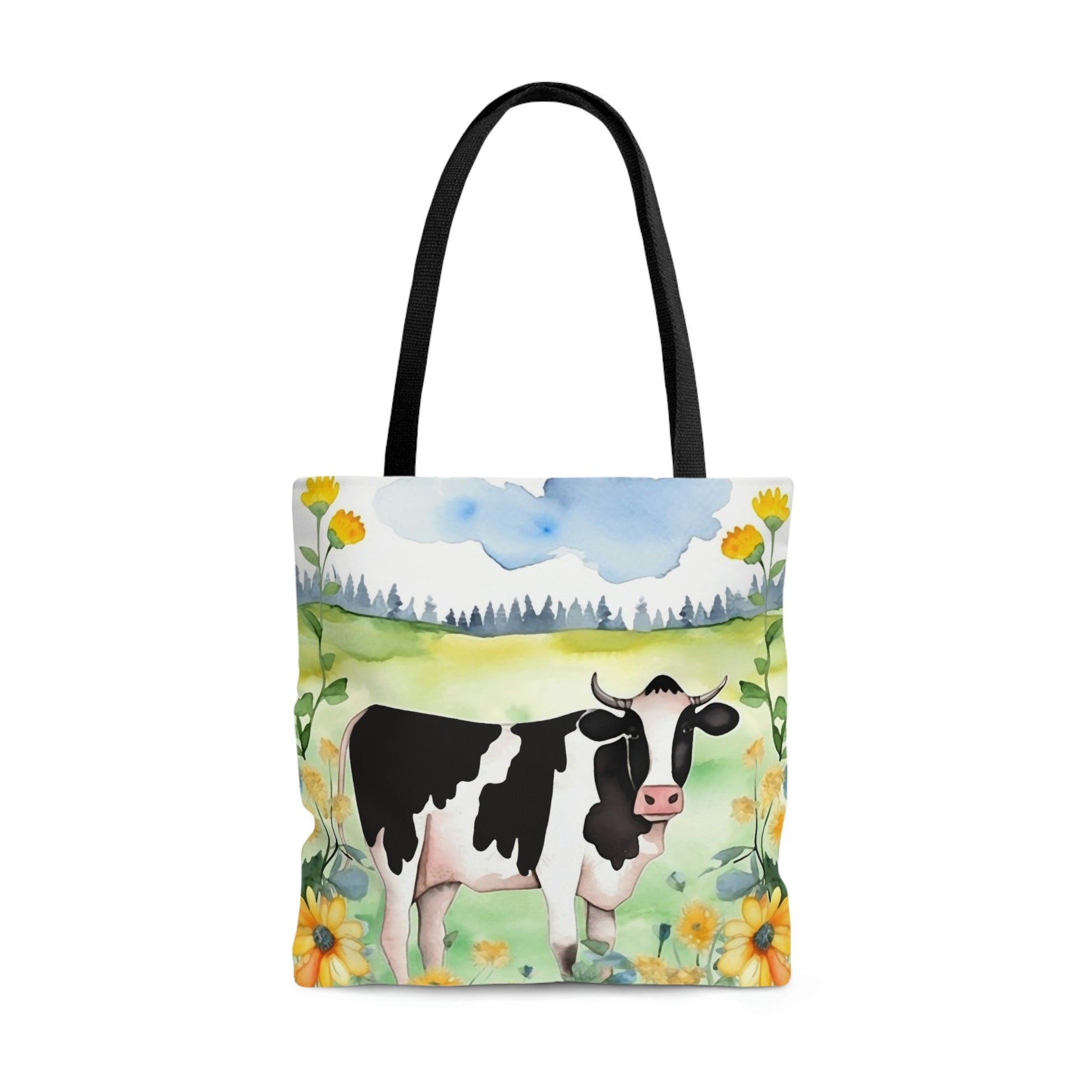 Watercolor Folk Art Holstein Cow Tote Bag - Cute Cottagecore Totebag Makes the Perfect Gift