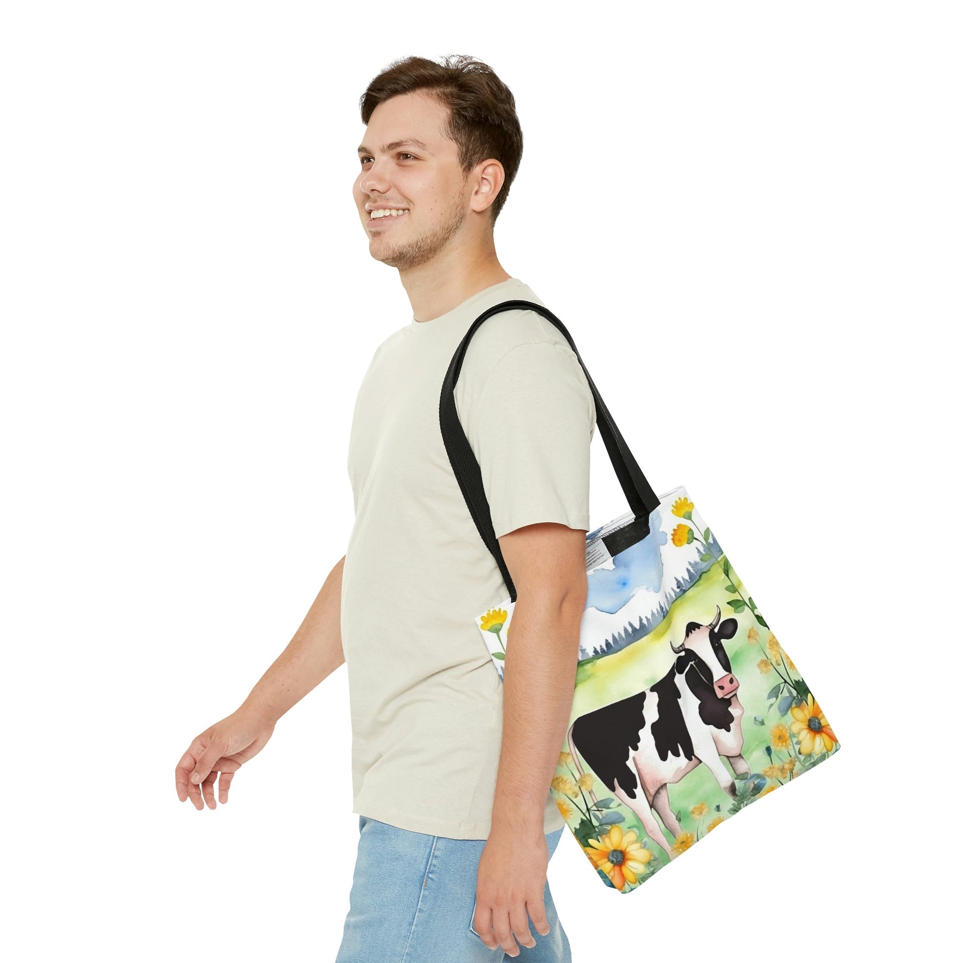 Watercolor Folk Art Holstein Cow Tote Bag - Cute Cottagecore Totebag Makes the Perfect Gift