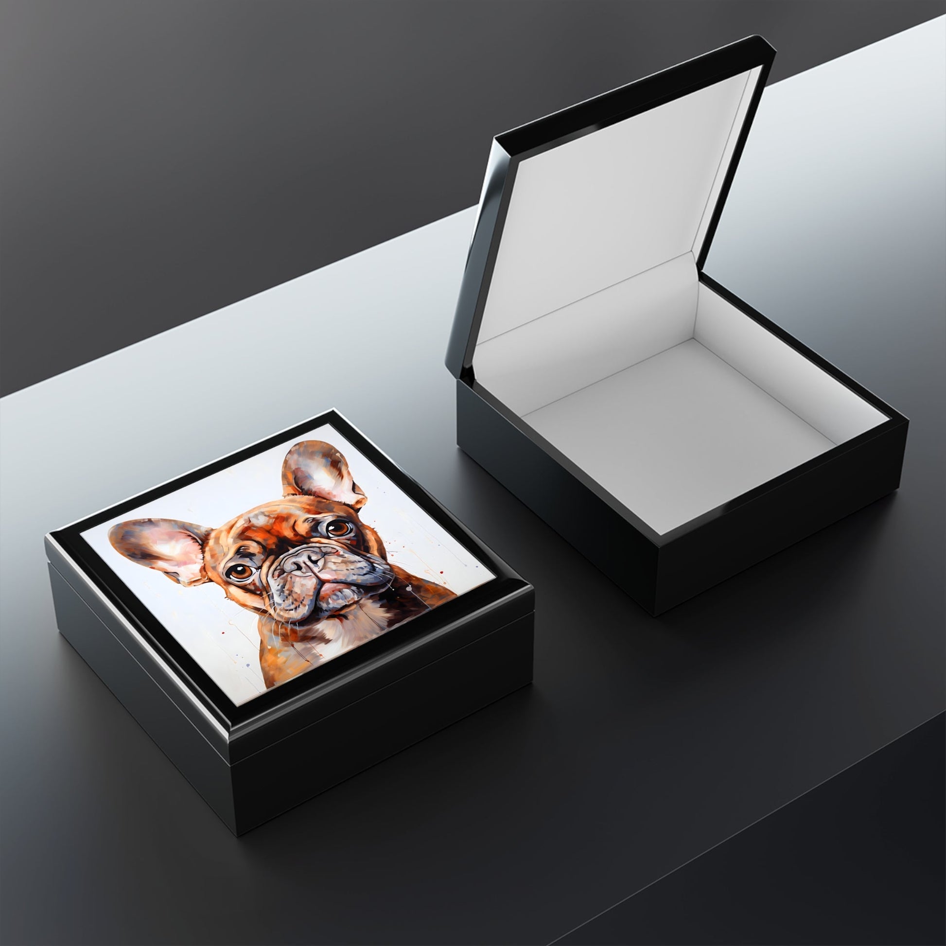 Watercolor French Bulldog Portrait Art Print Gift and Jewelry Box