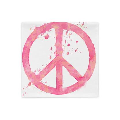 Watercolor Peace Sign Pillow Case with Coral Back