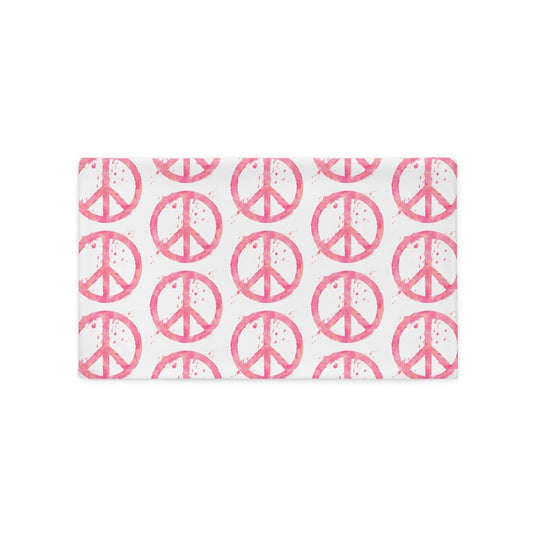 Watercolor Peace Sign Pillow Case with Coral Back