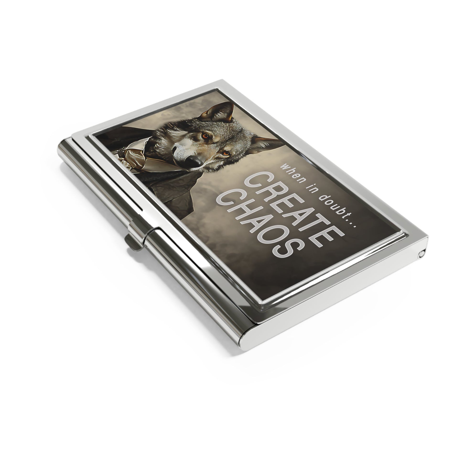 When in Doubt... Create Chaos Wolf Businessman Quote Business Card Holder