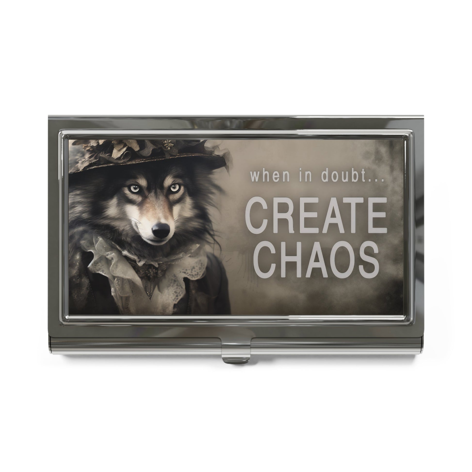 When in Doubt... Create Chaos Wolf Businesswoman Quote Business Card Holder