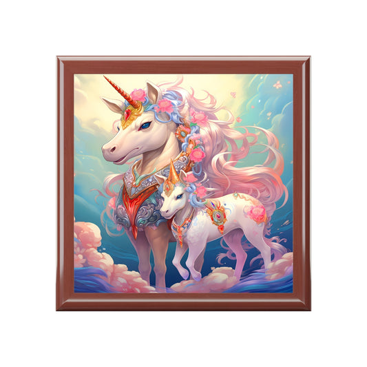 Whimsical Anime Unicorn with Baby Jewelry Gift Box