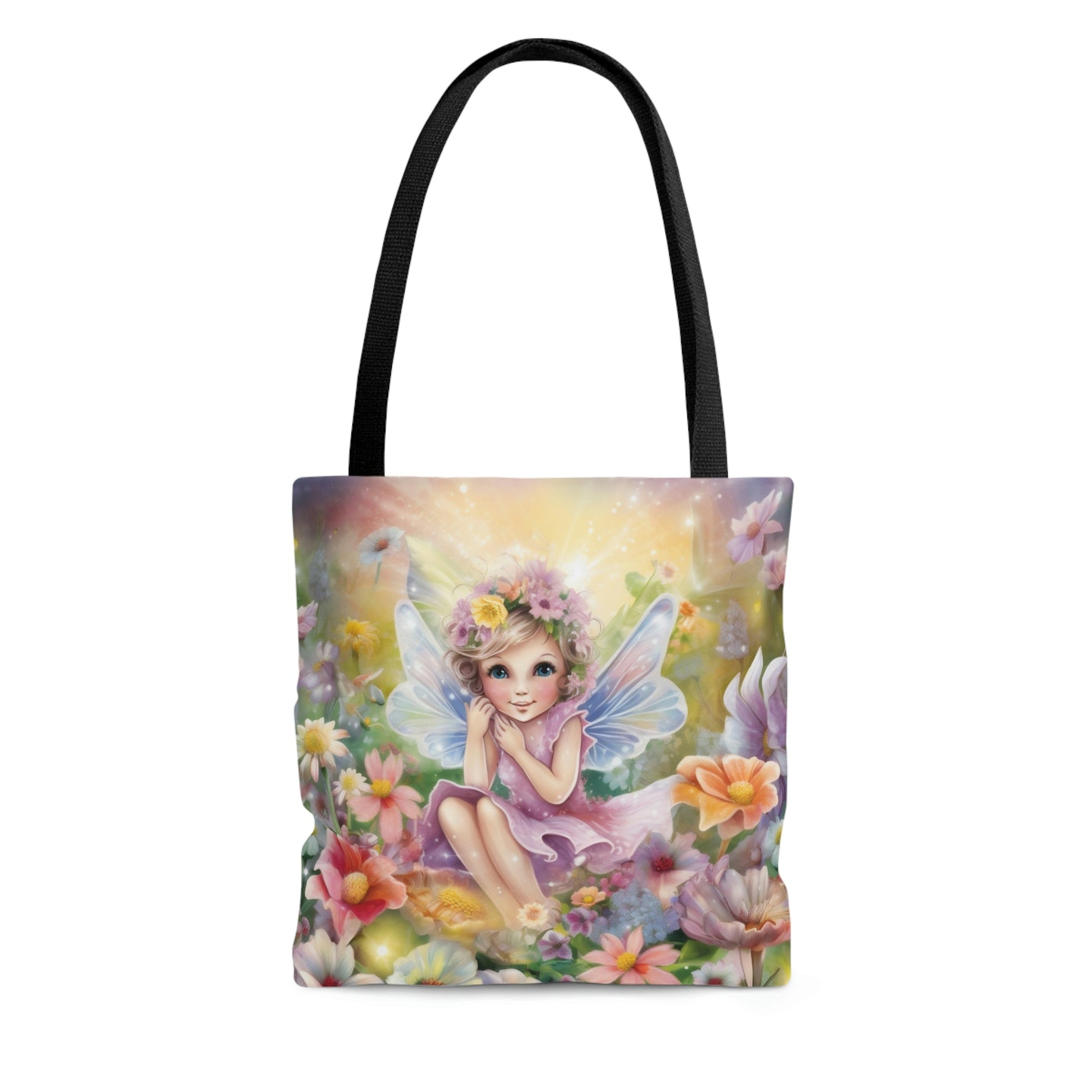 Whimsical Fairycore Tote Bag - Cute Cottagecore Totebag with Fairy in Flower Garden