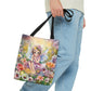 Whimsical Fairycore Tote Bag - Cute Cottagecore Totebag with Fairy in Flower Garden