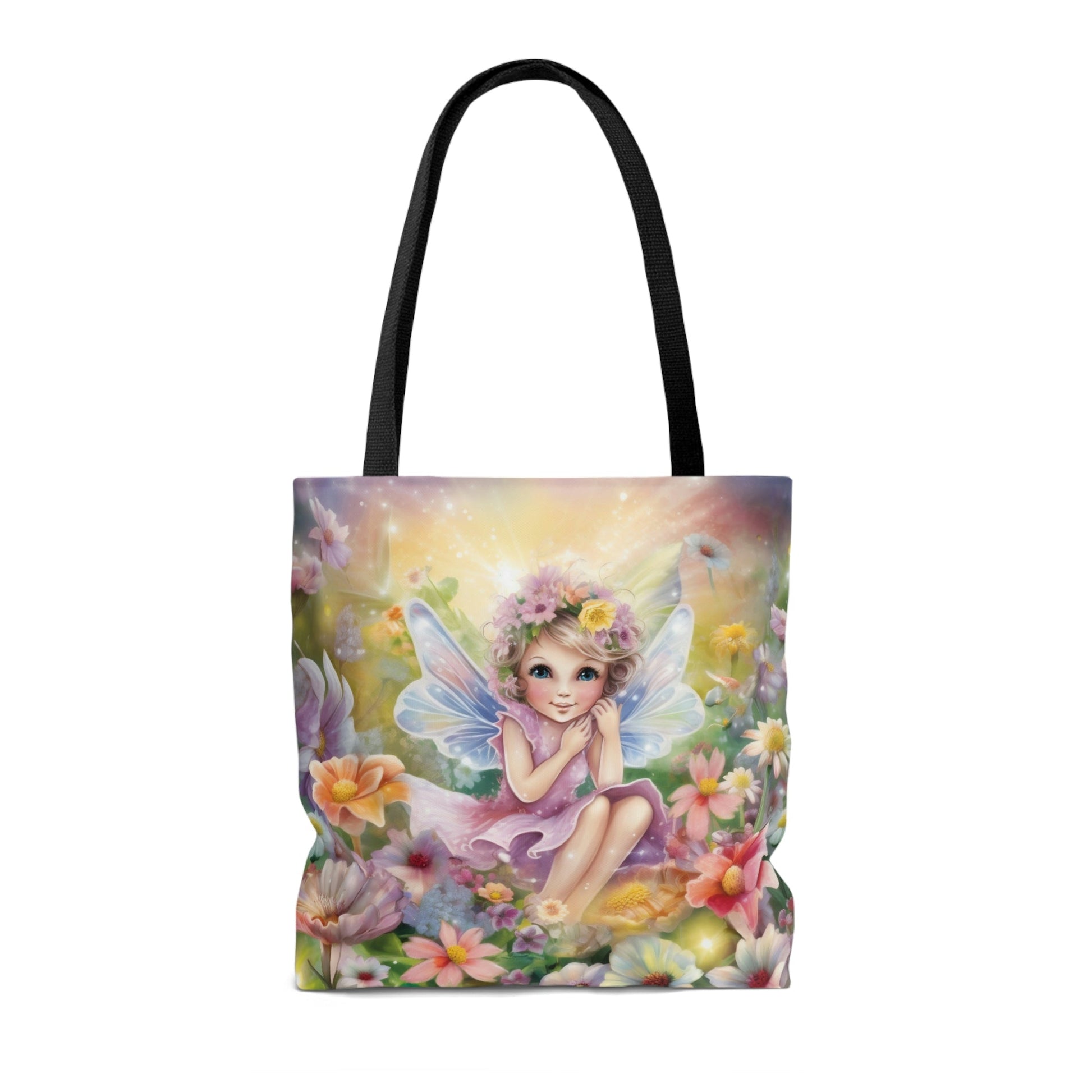 Whimsical Fairycore Tote Bag - Cute Cottagecore Totebag with Fairy in Flower Garden