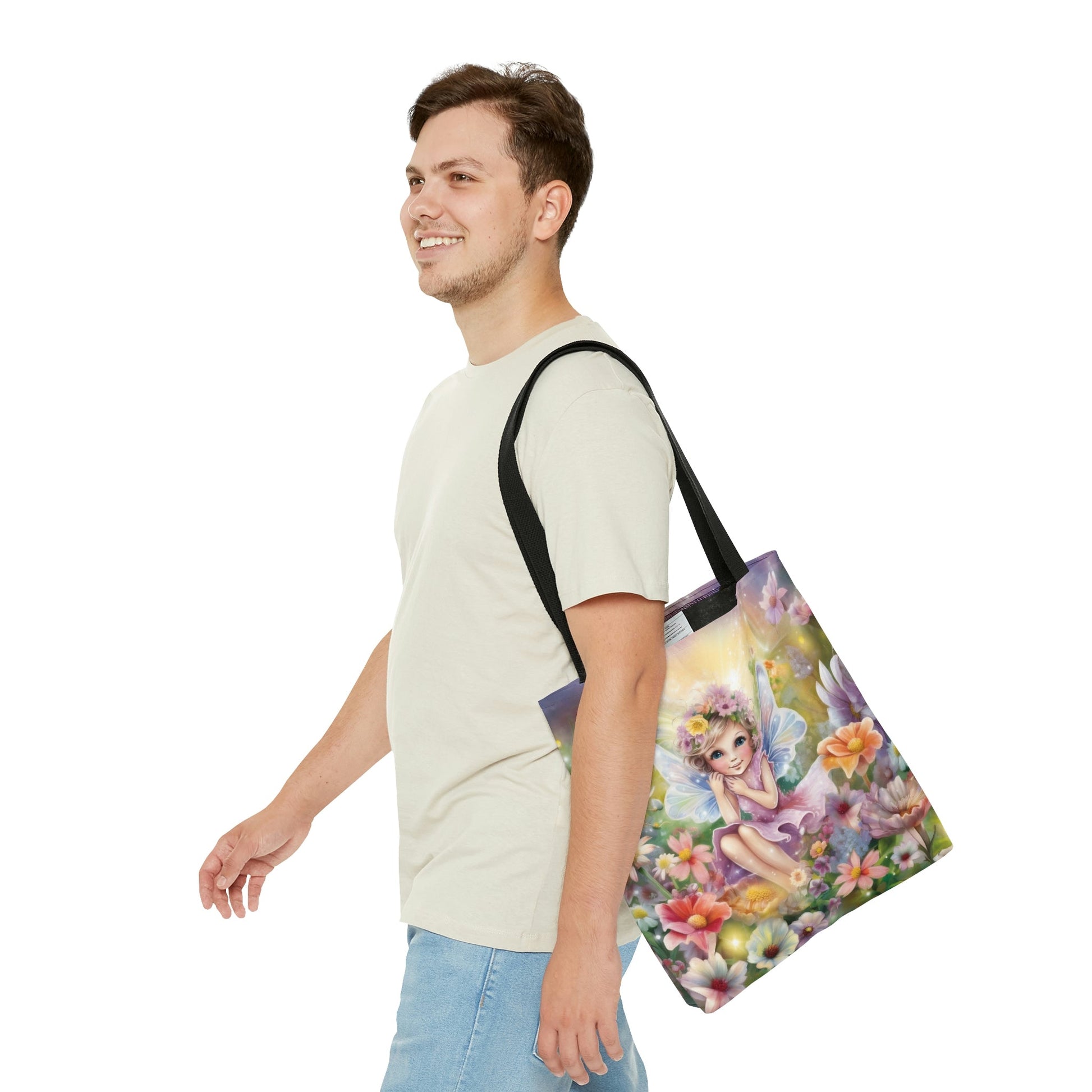 Whimsical Fairycore Tote Bag - Cute Cottagecore Totebag with Fairy in Flower Garden