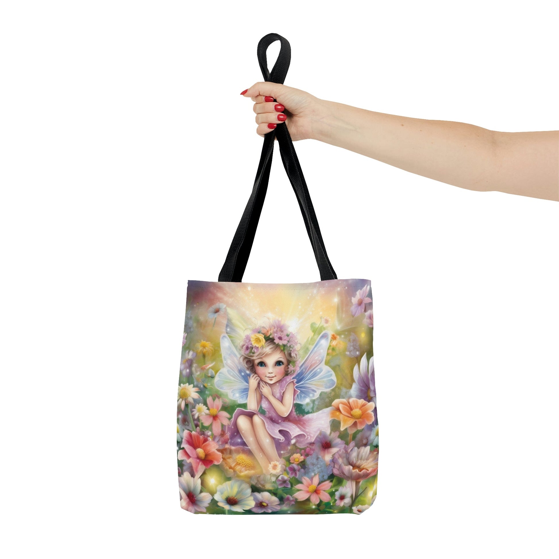Whimsical Fairycore Tote Bag - Cute Cottagecore Totebag with Fairy in Flower Garden