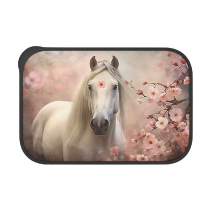 White Horse Named Cherry Blossom | PLA Bento Box with Band and Utensils
