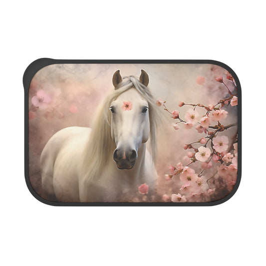 White Horse Named Cherry Blossom | PLA Bento Box with Band and Utensils