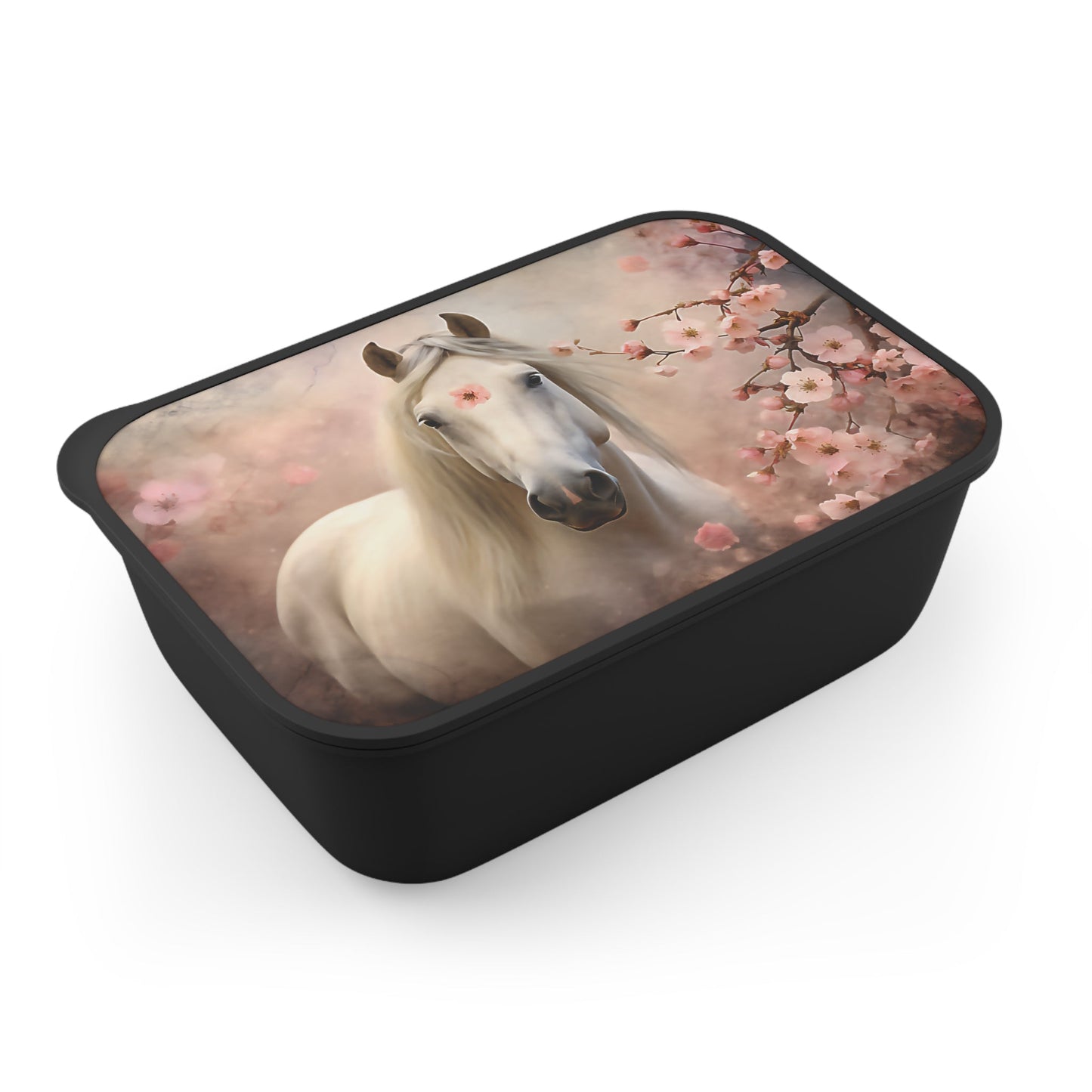 White Horse Named Cherry Blossom | PLA Bento Box with Band and Utensils