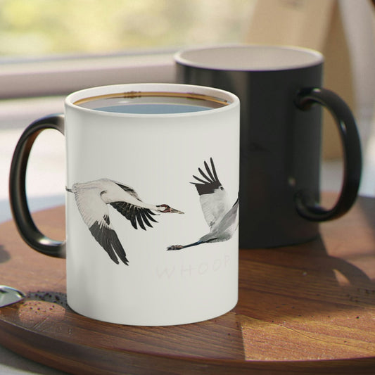 Whooping Crane Magic Mug - Starts black and shows image when it gets hot