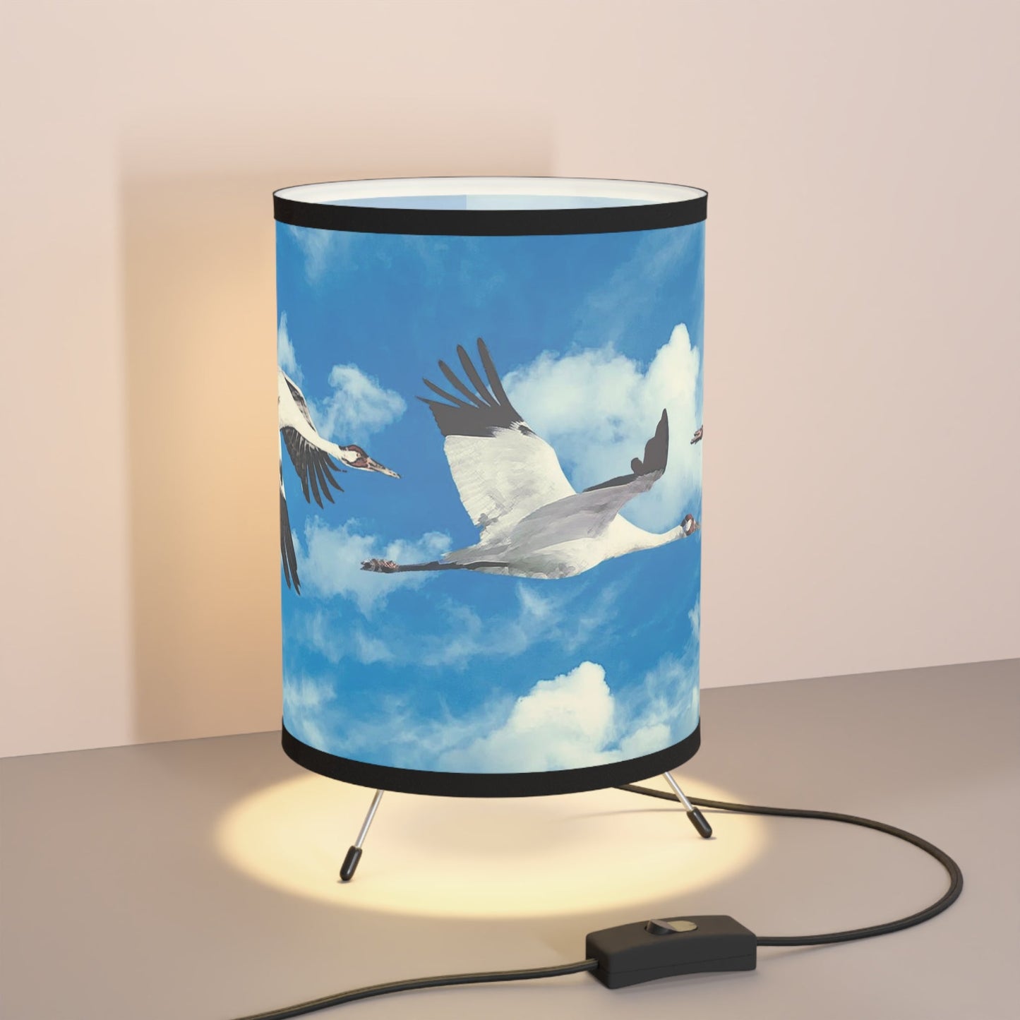 Whooping Crane Tripod Lamp with High-Res Printed Shade, USCA plug