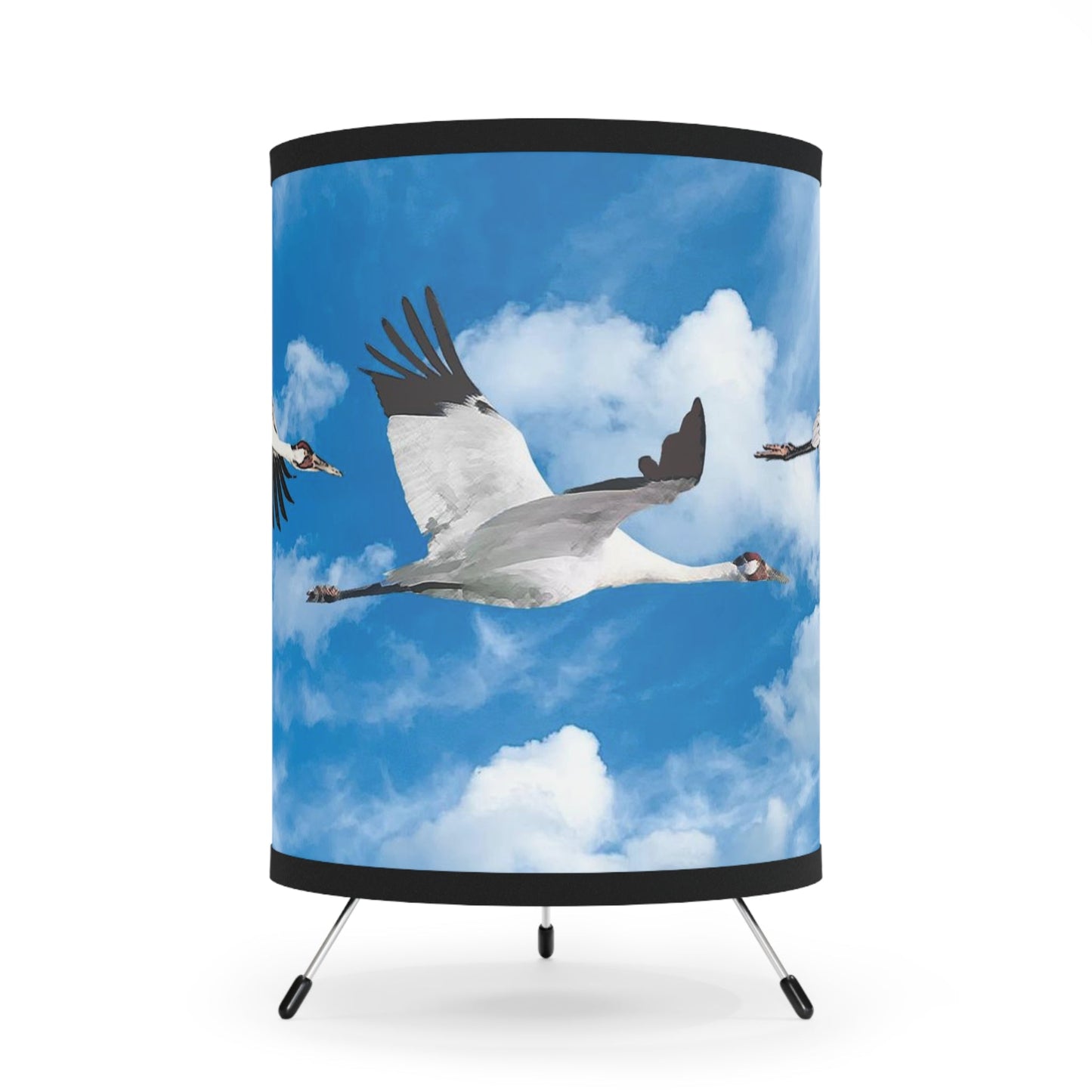 Whooping Crane Tripod Lamp with High-Res Printed Shade, USCA plug