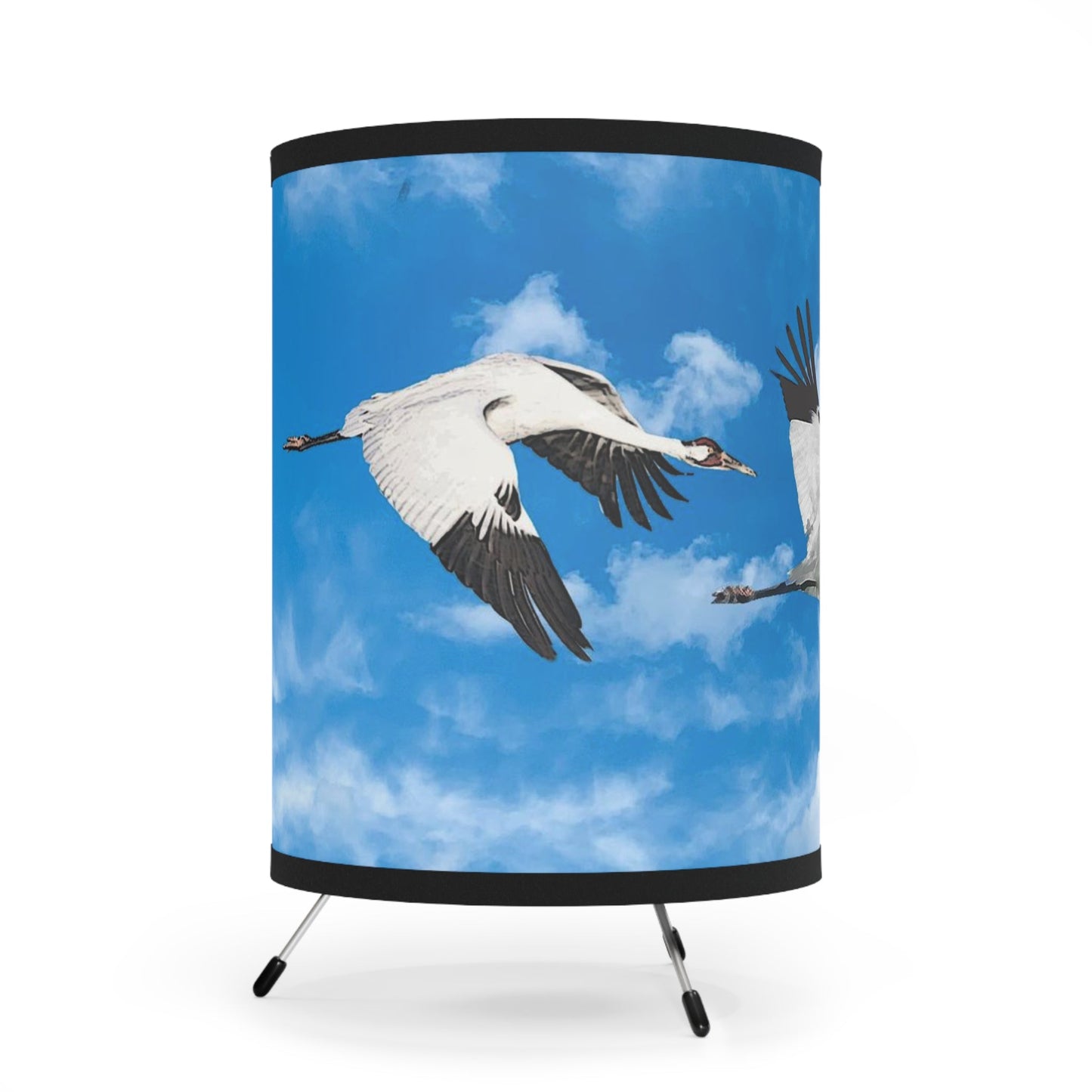 Whooping Crane Tripod Lamp with High-Res Printed Shade, USCA plug