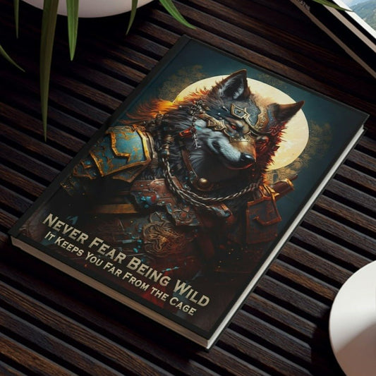 Wolf Inspirational Quotes - Never Fear Being Wild - It Keeps You From the Cage - Hard Backed Journal