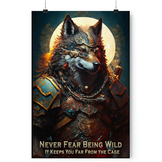 Wolf Inspirational Quotes - Never Fear Being Wild - It Keeps You From the Cage - Premium Matte Vertical Posters