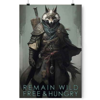 Wolf Inspirational Quotes - Remain Wild, Free, and Hungry - Premium Matte Vertical Posters