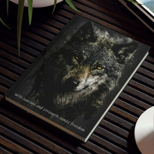Wolf Inspirations- With Courage and Strength Comes Freedom - Hard Backed Journal