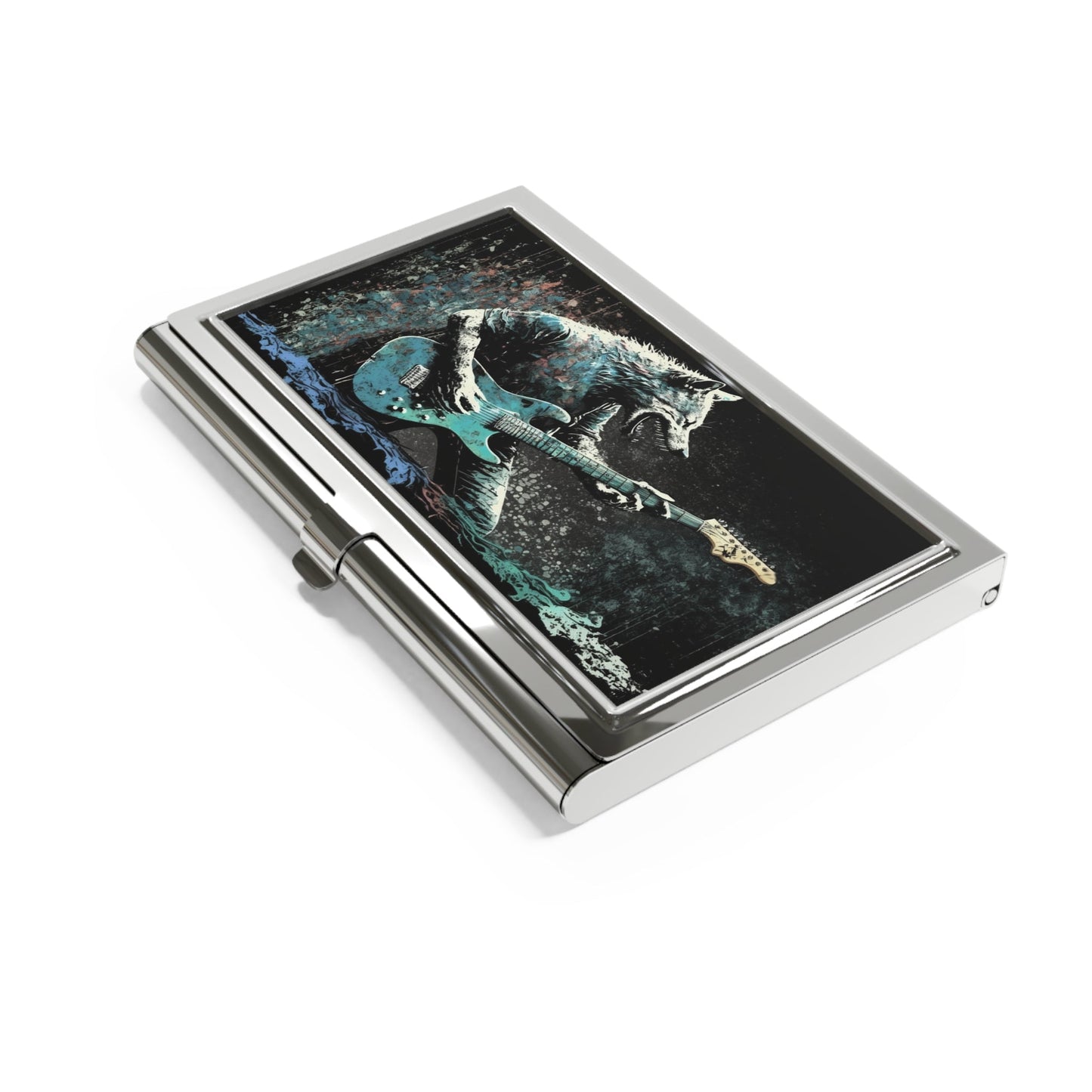 Wolf Playing Guitar Business Card Holder