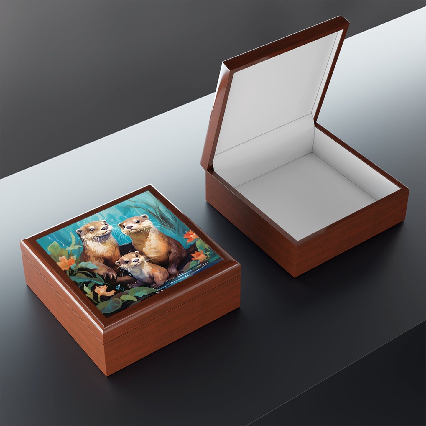 Wonderful Otter Family Artwork Gift and Jewelry Box