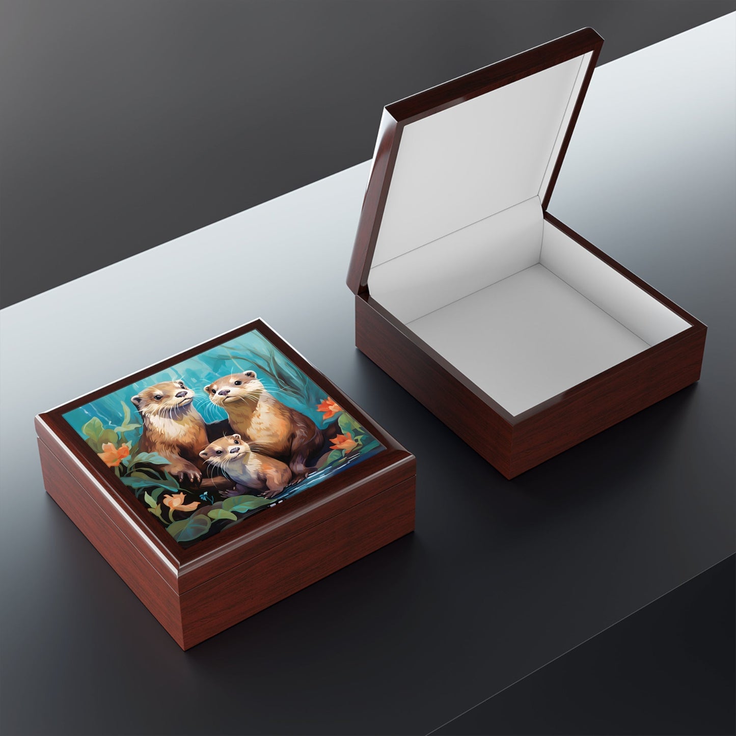 Wonderful Otter Family Artwork Gift and Jewelry Box