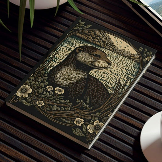 Woodcut Otter Hard Backed Journal