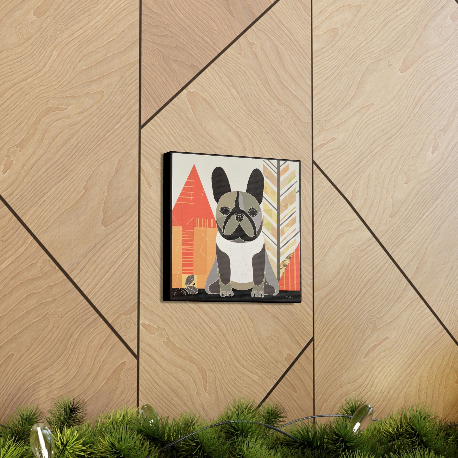 Woodland Mid-Century Modern French Bulldog Canvas Gallery Wraps
