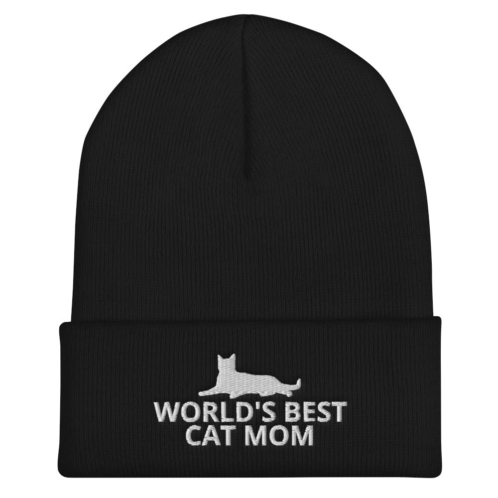 World's Best Cat Mom Cuffed Beanie | Perfect gift for the cat lover in your family!| Multiple Hat Colors Available