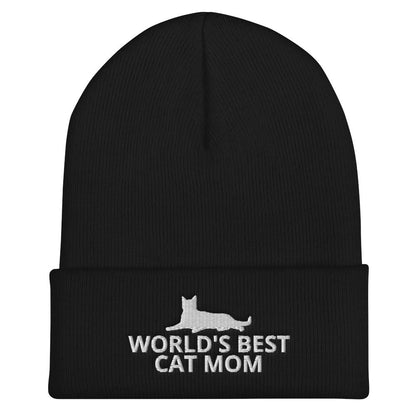 World's Best Cat Mom Cuffed Beanie | Perfect gift for the cat lover in your family!| Multiple Hat Colors Available