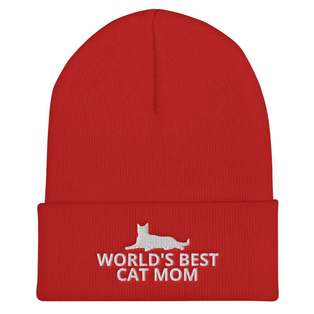 World's Best Cat Mom Cuffed Beanie | Perfect gift for the cat lover in your family!| Multiple Hat Colors Available