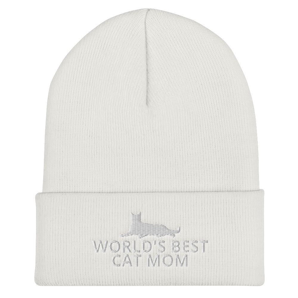 World's Best Cat Mom Cuffed Beanie | Perfect gift for the cat lover in your family!| Multiple Hat Colors Available