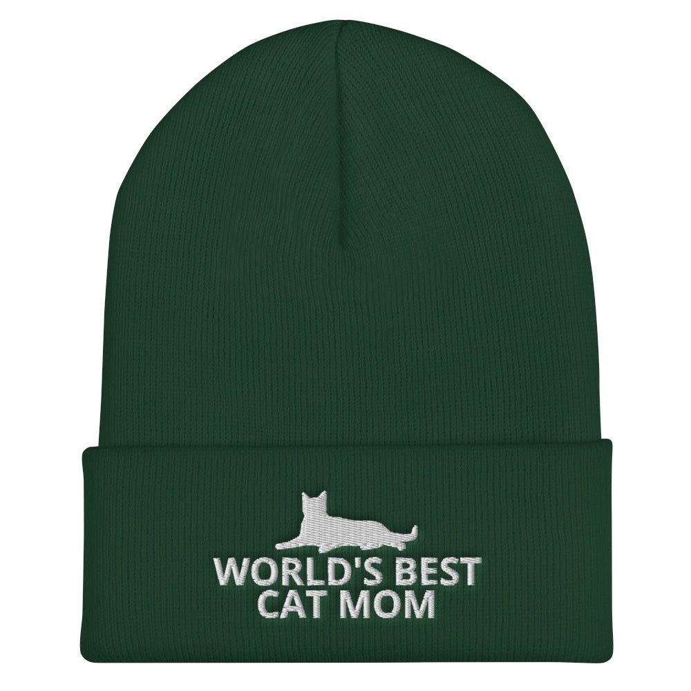 World's Best Cat Mom Cuffed Beanie | Perfect gift for the cat lover in your family!| Multiple Hat Colors Available